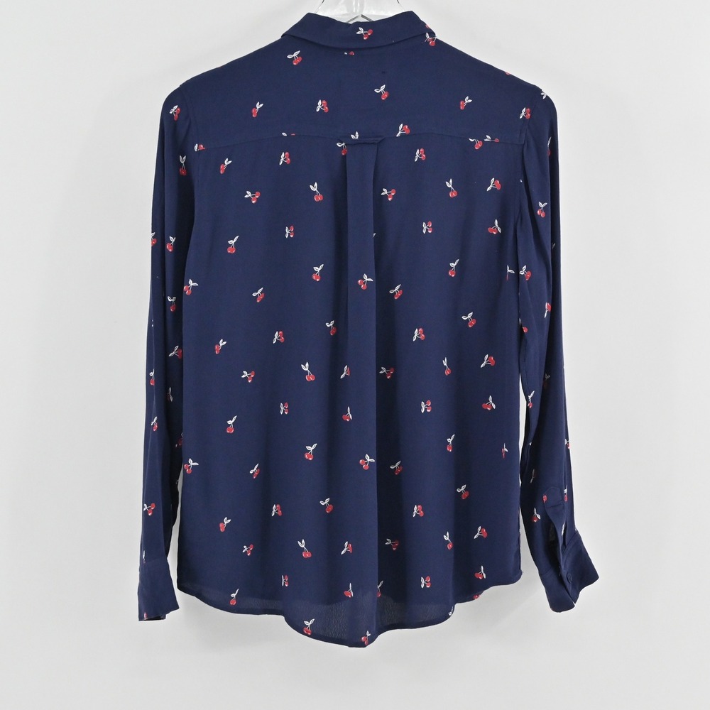 Rails Womens Kate Top Size XS Cherry‎ Print Preppy Button Navy Blue Long Sleeve - Picture 2 of 13